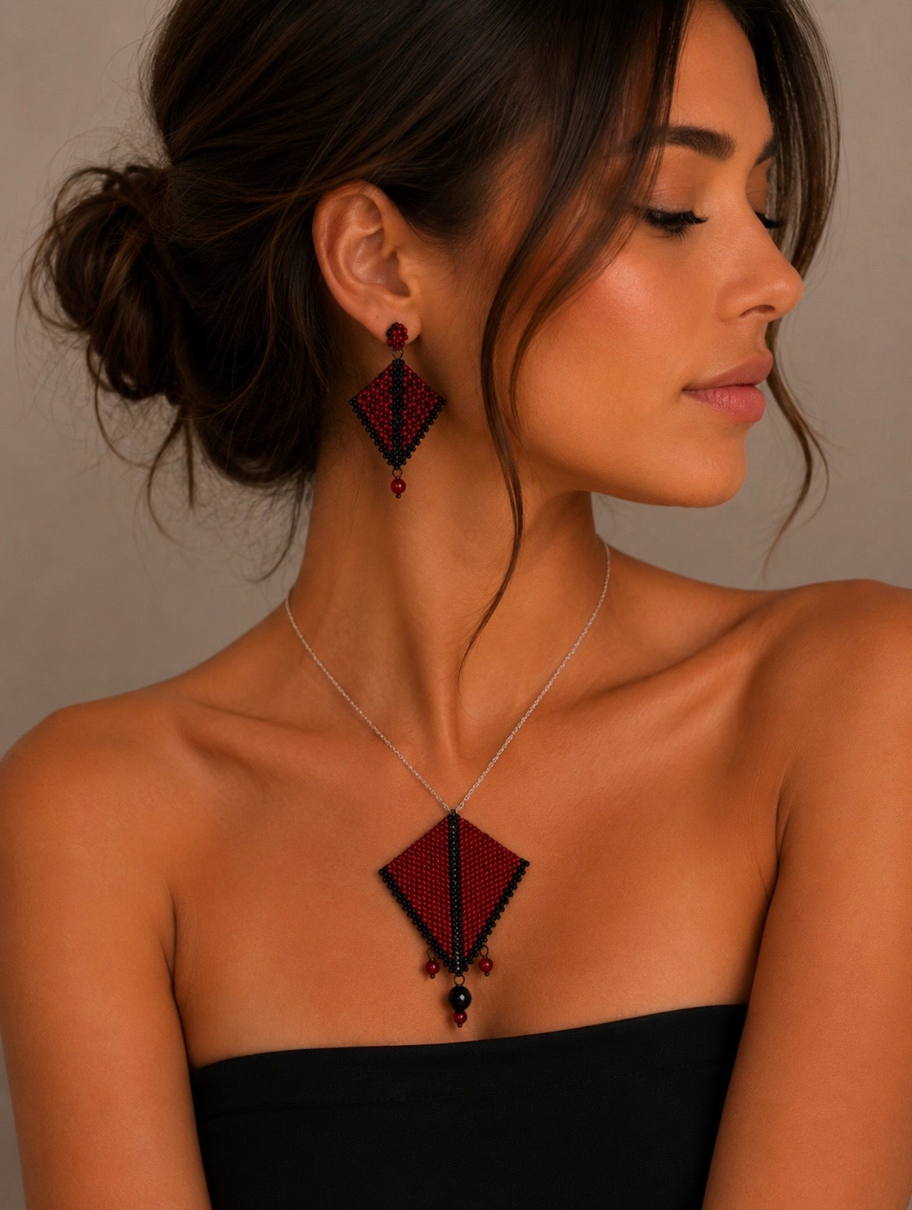 Crimson Geometry Jewellery Set