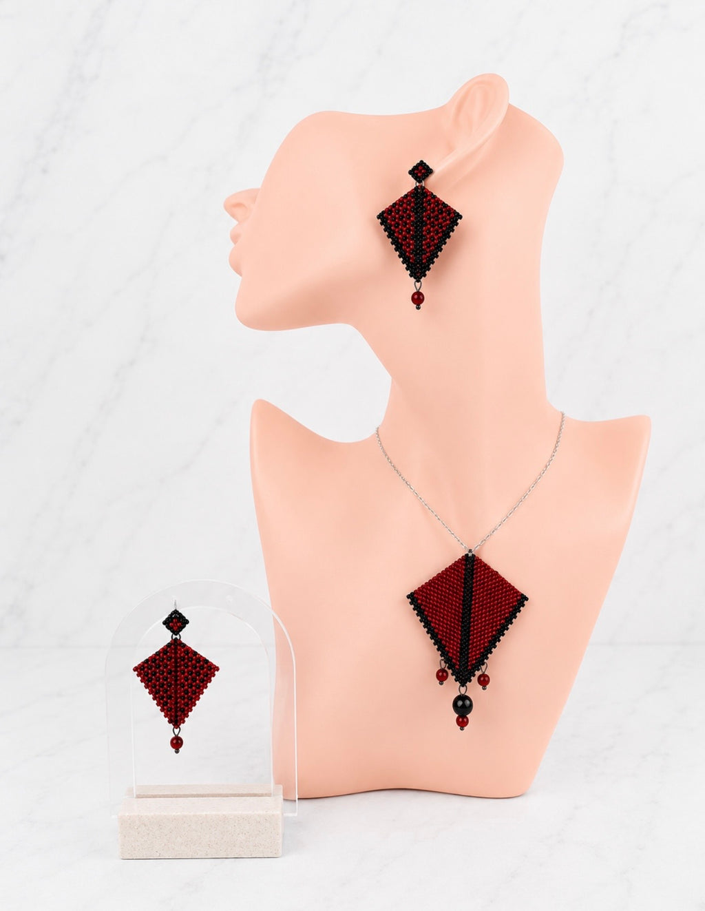Crimson Geometry Jewellery Set