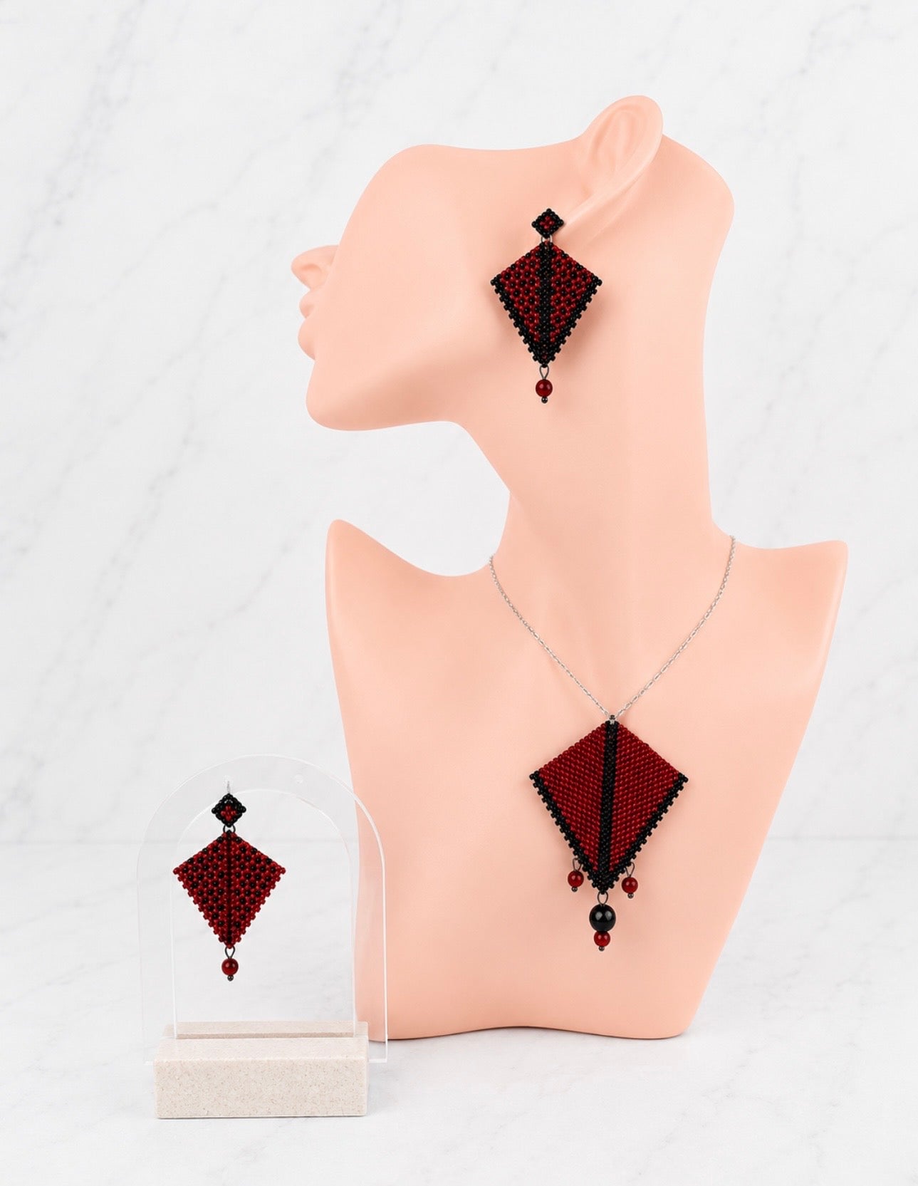 Crimson Geometry Jewellery Set